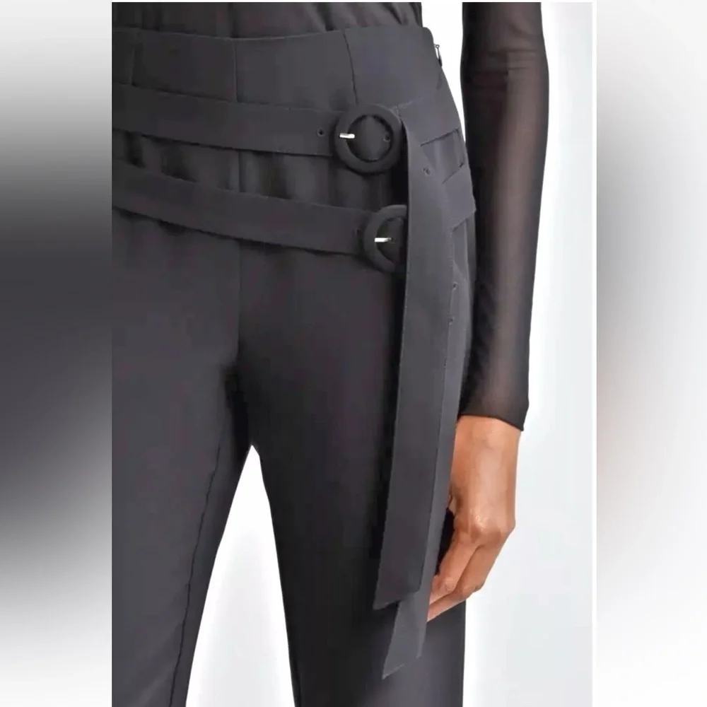 NWOT Cinq A Sept Hadlee Belted Wide Leg Pants Womens Double Buckle Open Ankle